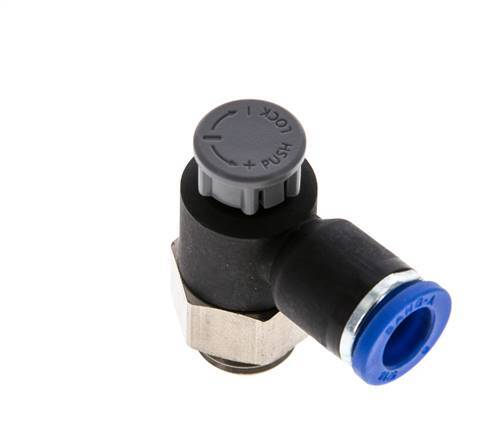 Válvula de control de flujo Codo de salida del medidor 8 mm - G1/4'' Latón/PA 66 Tuerca de seguridad