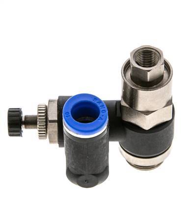 Silenciador de control de flujo Medidor de salida giratorio de 10 mm - G3/8''-G1/8'' Latón/PA 66 con válvula de retención accionada por piloto