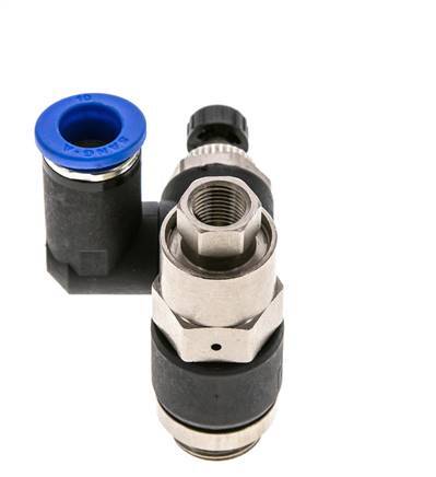 Silenciador de control de flujo Medidor de salida giratorio de 10 mm - G3/8''-G1/8'' Latón/PA 66 con válvula de retención accionada por piloto