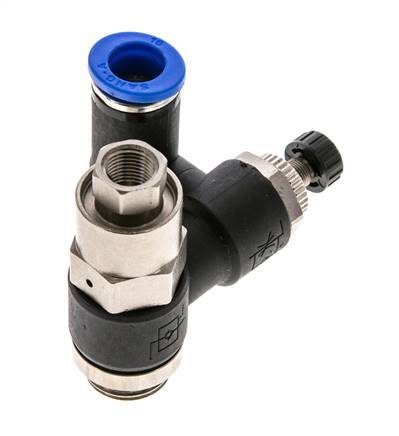 Silenciador de control de flujo Medidor de salida giratorio de 10 mm - G3/8''-G1/8'' Latón/PA 66 con válvula de retención accionada por piloto