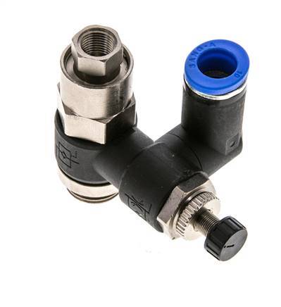 Silenciador de control de flujo Medidor de salida giratorio de 10 mm - G3/8''-G1/8'' Latón/PA 66 con válvula de retención accionada por piloto