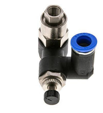 Silenciador de control de flujo Medidor de salida giratorio de 10 mm - G3/8''-G1/8'' Latón/PA 66 con válvula de retención accionada por piloto