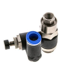 Silenciador de control de flujo Medidor de salida giratorio de 10 mm - G3/8''-G1/8'' Latón/PA 66 con válvula de retención accionada por piloto