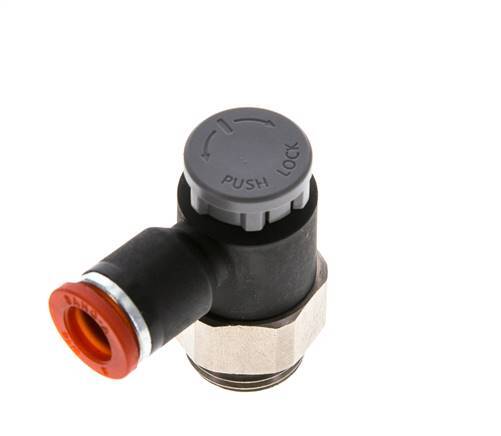 Válvula de control de flujo Codo de medición 8 mm - G3/8'' Latón/PA 66 Tuerca de seguridad
