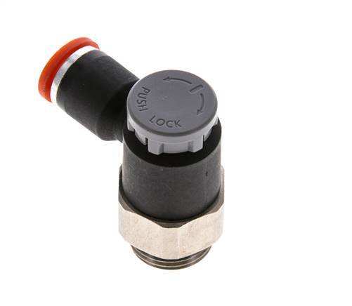 Válvula de control de flujo Codo de medición 8 mm - G3/8'' Latón/PA 66 Tuerca de seguridad