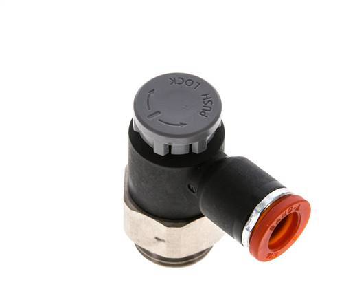 Válvula de control de flujo Codo de medición 8 mm - G3/8'' Latón/PA 66 Tuerca de seguridad