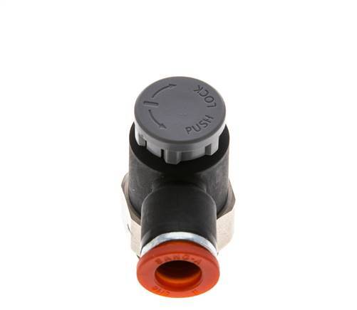 Válvula de control de flujo Codo de medición 8 mm - G3/8'' Latón/PA 66 Tuerca de seguridad