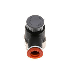 Válvula de control de flujo Codo de medición 8 mm - G3/8'' Latón/PA 66 Tuerca de seguridad