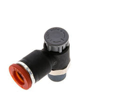 Válvula de control de flujo Codo de medición 8 mm - R1/8'' Latón/PA 66 Tuerca de seguridad