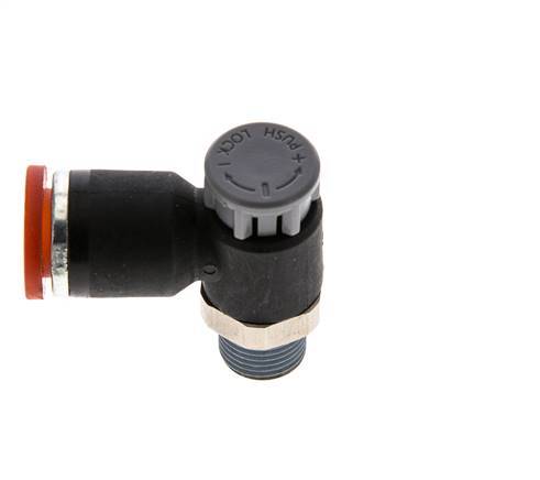 Válvula de control de flujo Codo de medición 8 mm - R1/8'' Latón/PA 66 Tuerca de seguridad