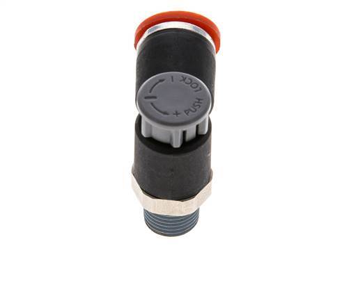 Válvula de control de flujo Codo de medición 8 mm - R1/8'' Latón/PA 66 Tuerca de seguridad