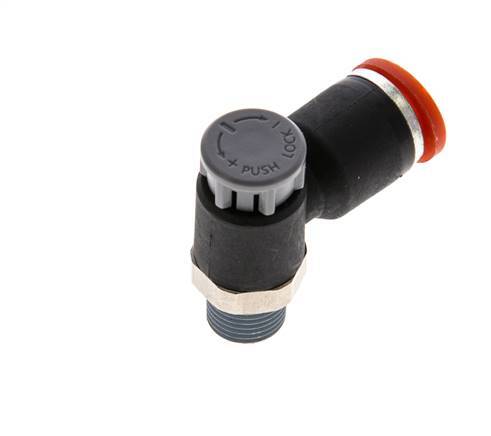 Válvula de control de flujo Codo de medición 8 mm - R1/8'' Latón/PA 66 Tuerca de seguridad