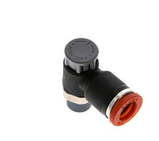 Válvula de control de flujo Codo de medición 8 mm - R1/8'' Latón/PA 66 Tuerca de seguridad