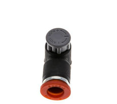 Válvula de control de flujo Codo de medición 8 mm - R1/8'' Latón/PA 66 Tuerca de seguridad