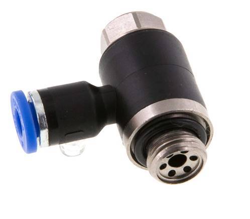 Codo de salida del silenciador de control de flujo 4 mm - G1/8'' Latón/PA 66 Tornillo ranurado