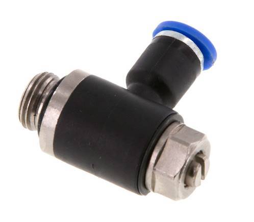 Codo de salida del silenciador de control de flujo 4 mm - G1/8'' Latón/PA 66 Tornillo ranurado