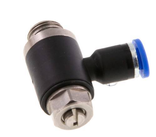 Codo de salida del silenciador de control de flujo 4 mm - G1/8'' Latón/PA 66 Tornillo ranurado