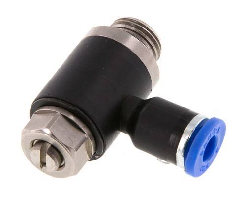 Codo de salida del silenciador de control de flujo 4 mm - G1/8'' Latón/PA 66 Tornillo ranurado