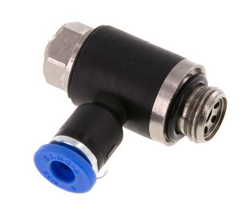 Codo de salida del silenciador de control de flujo 4 mm - G1/8'' Latón/PA 66 Tornillo ranurado