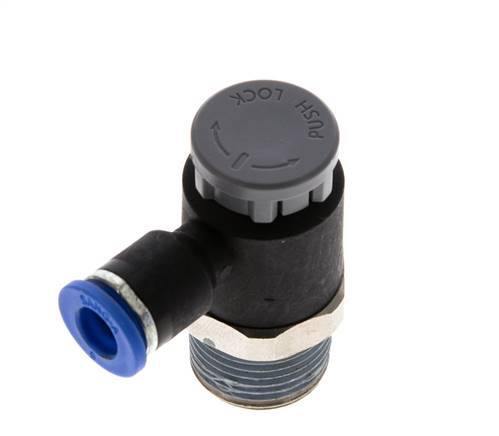 Válvula de control de flujo Codo de salida del medidor 6 mm - R3/8'' Latón/PA 66 Tuerca de seguridad