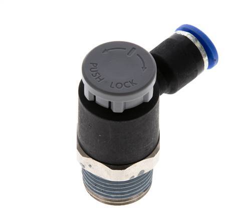 Válvula de control de flujo Codo de salida del medidor 6 mm - R3/8'' Latón/PA 66 Tuerca de seguridad