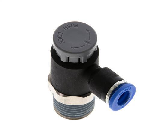 Válvula de control de flujo Codo de salida del medidor 6 mm - R3/8'' Latón/PA 66 Tuerca de seguridad