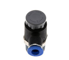 Válvula de control de flujo Codo de salida del medidor 6 mm - R3/8'' Latón/PA 66 Tuerca de seguridad