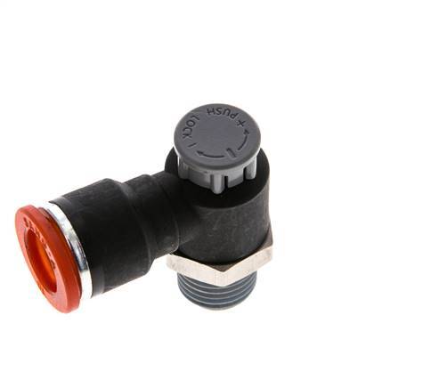 Válvula de control de flujo Codo de entrada al medidor 10 mm - R1/4'' Latón/PA 66 Tuerca de seguridad