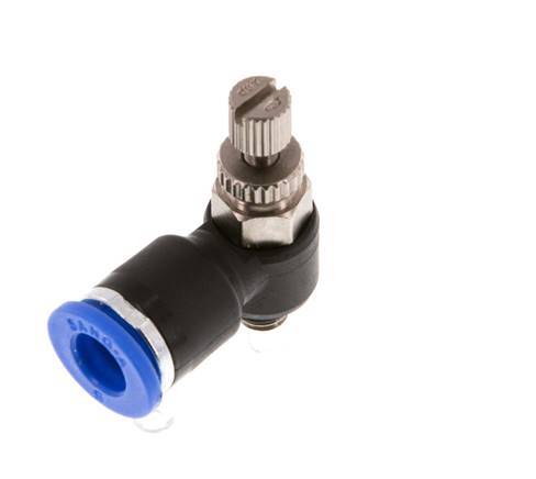 Codo de salida del silenciador de control de flujo 6 mm - M5 Latón/PA 66