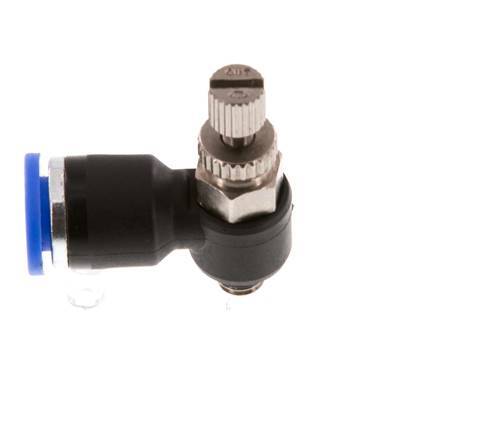Codo de salida del silenciador de control de flujo 6 mm - M5 Latón/PA 66
