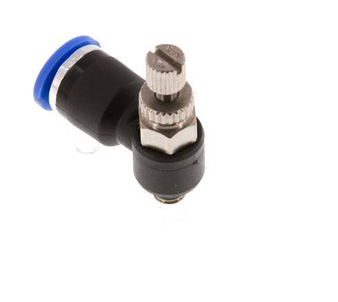 Codo de salida del silenciador de control de flujo 6 mm - M5 Latón/PA 66