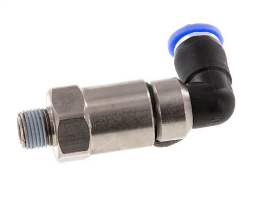 Codo de 6 mm y R1/8'' Junta giratoria rápida Rosca macho Niquelada Latón/PBT NBR Giratorio