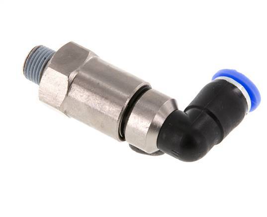 Codo de 6 mm y R1/8'' Junta giratoria rápida Rosca macho Niquelada Latón/PBT NBR Giratorio
