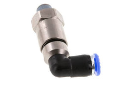 Codo de 6 mm y R1/8'' Junta giratoria rápida Rosca macho Niquelada Latón/PBT NBR Giratorio