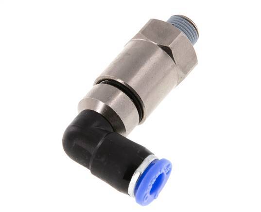 Codo de 6 mm y R1/8'' Junta giratoria rápida Rosca macho Niquelada Latón/PBT NBR Giratorio