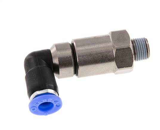 Codo de 6 mm y R1/8'' Junta giratoria rápida Rosca macho Niquelada Latón/PBT NBR Giratorio