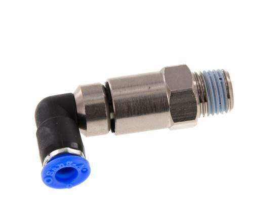 Codo de 6 mm y R1/4'' Junta giratoria rápida Rosca macho Niquelada Latón/PBT NBR Giratorio