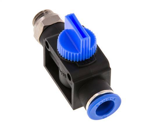 Válvula manual de cierre de 3/2 vías 10 mm - G1/4'' Plástico/Latón Ventilación por el lado de la rosca