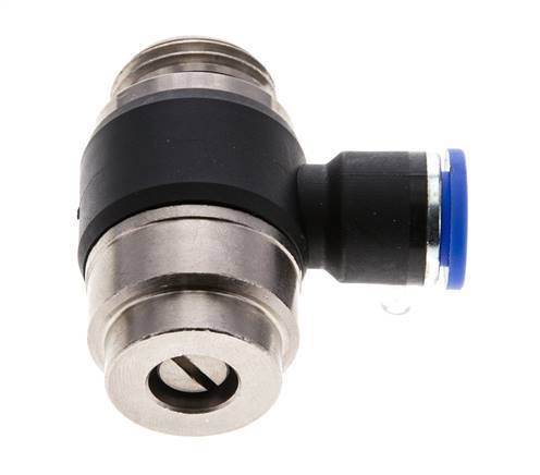 Codo de salida del silenciador de control de flujo 10 mm - G1/2'' Latón/PA 66 Tornillo ranurado
