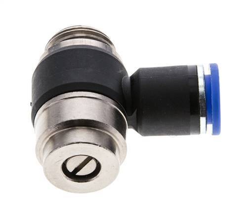 Codo de salida del silenciador de control de flujo 12 mm - G1/2'' Latón/PA 66 Tornillo ranurado