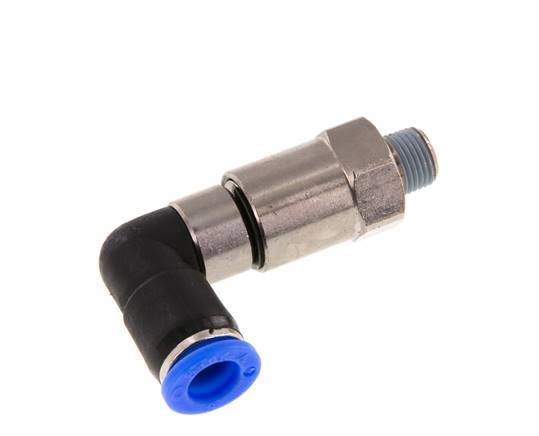Codo de 8 mm y R1/8'' Junta giratoria rápida Rosca macho Niquelada Latón/PBT NBR Giratorio
