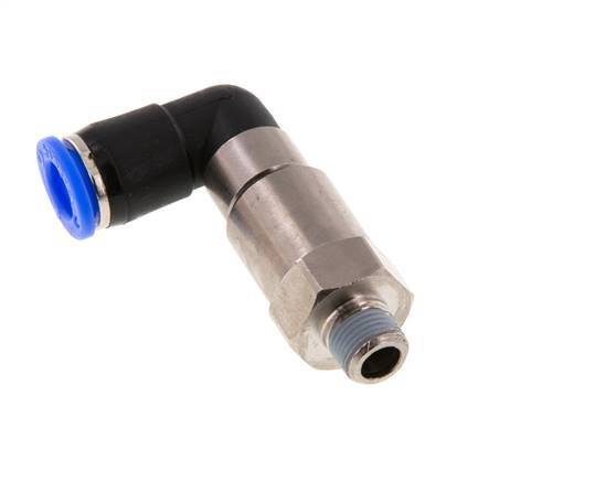 Codo de 8 mm y R1/8'' Junta giratoria rápida Rosca macho Niquelada Latón/PBT NBR Giratorio