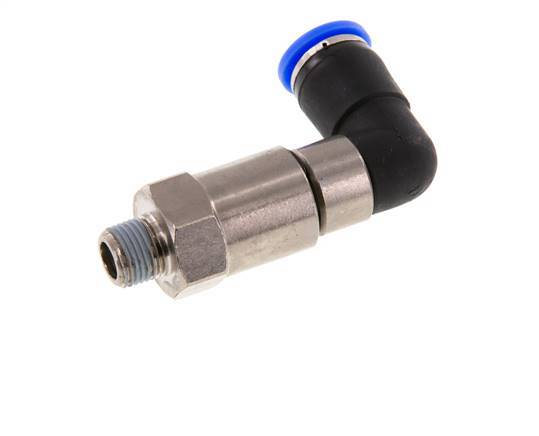 Codo de 8 mm y R1/8'' Junta giratoria rápida Rosca macho Niquelada Latón/PBT NBR Giratorio