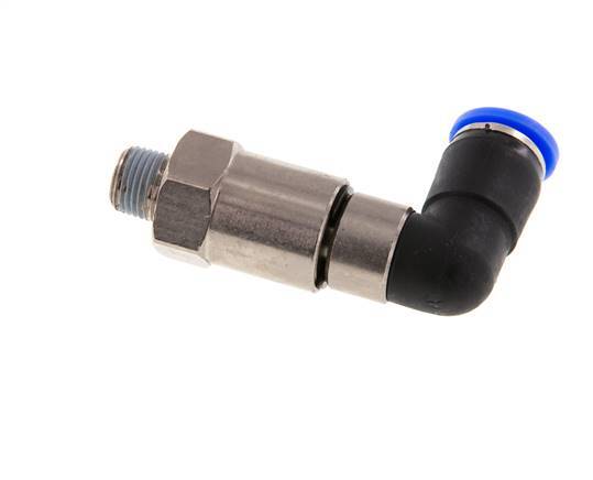 Codo de 8 mm y R1/8'' Junta giratoria rápida Rosca macho Niquelada Latón/PBT NBR Giratorio