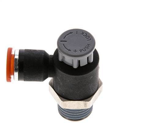 Válvula de control de flujo Codo de entrada de medidor 6 mm - R1/4'' Latón/PA 66 Tuerca de seguridad