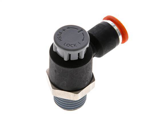 Válvula de control de flujo Codo de entrada de medidor 6 mm - R1/4'' Latón/PA 66 Tuerca de seguridad