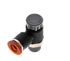 Válvula de control de flujo Codo de entrada de medidor 6 mm - R1/8'' Latón/PA 66 Tuerca de seguridad