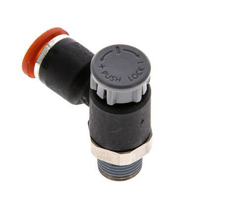 Válvula de control de flujo Codo de entrada de medidor 6 mm - R1/8'' Latón/PA 66 Tuerca de seguridad