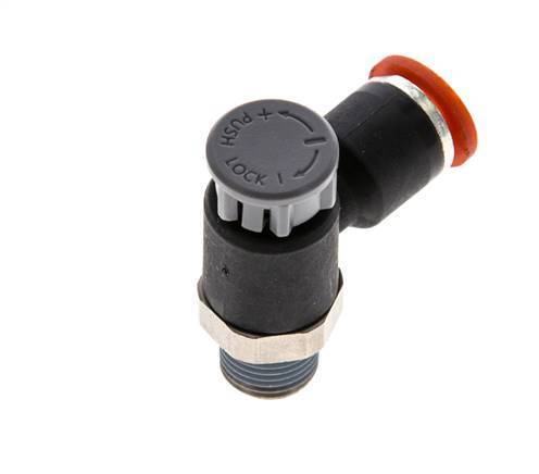 Válvula de control de flujo Codo de entrada de medidor 6 mm - R1/8'' Latón/PA 66 Tuerca de seguridad