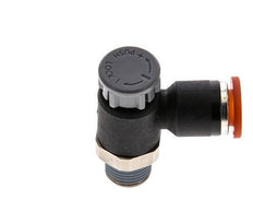 Válvula de control de flujo Codo de entrada de medidor 6 mm - R1/8'' Latón/PA 66 Tuerca de seguridad